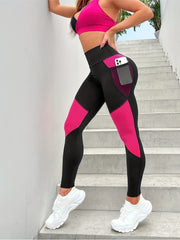 Block Workout Yoga Leggings High Waist Tummy Control Sweat Absorption Sports Pan
