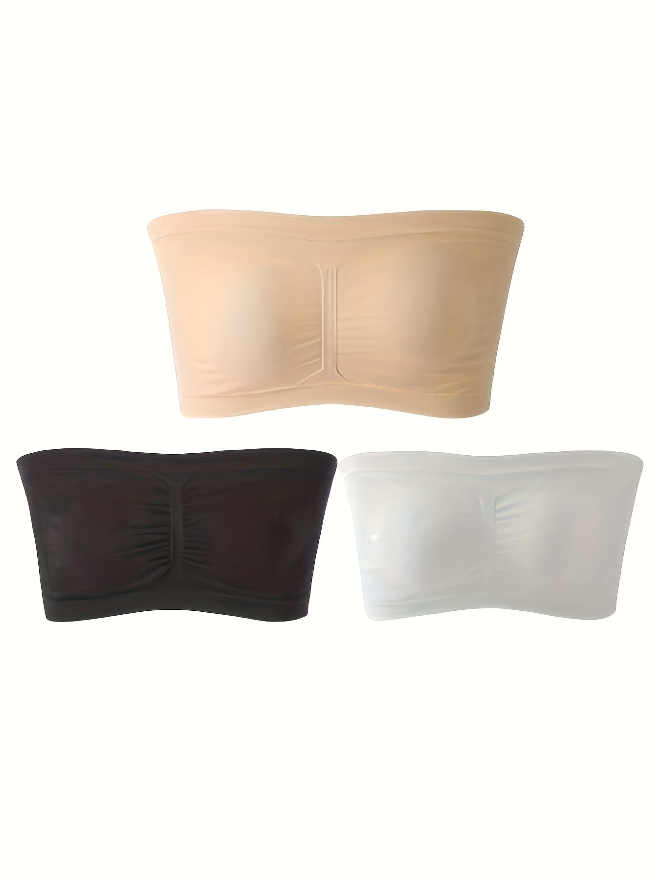 3pcs Strapless Bandeau Bras Comfy & Breathable Stretch Everyday Bra
