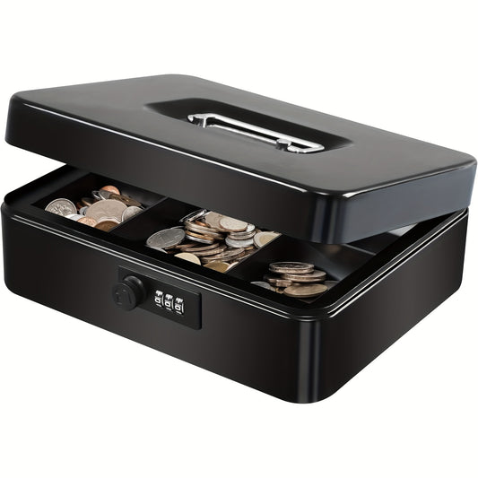 Large Metal Cash Box with Combination Lock Safe for Security 9.84 x 7.87 x 3.54