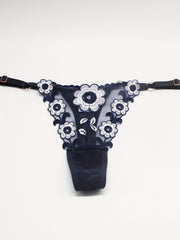 Floral Embroidery Mesh Thongs Colorblock Panties