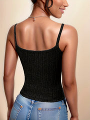 Solid Ribbed Spaghetti Strap Top Sleeveless Cami Top For Summer