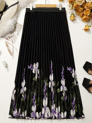 Women's Plus Floral Print Elastic Pleated Skirt
