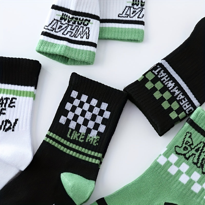 5 Pairs Kids Smiley Face Checkerboard Socks