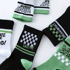 5 Pairs Kids Smiley Face Checkerboard Socks