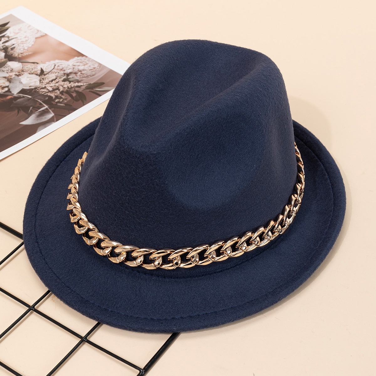 Acrylic Chain Woolen Jazz Top Hat for Gentleman Wedding Jazz Party Dress Cap