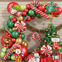 6pcs Christmas Polyester Film Balloons: Candy Crutch, Santa Claus, Christmas Tre