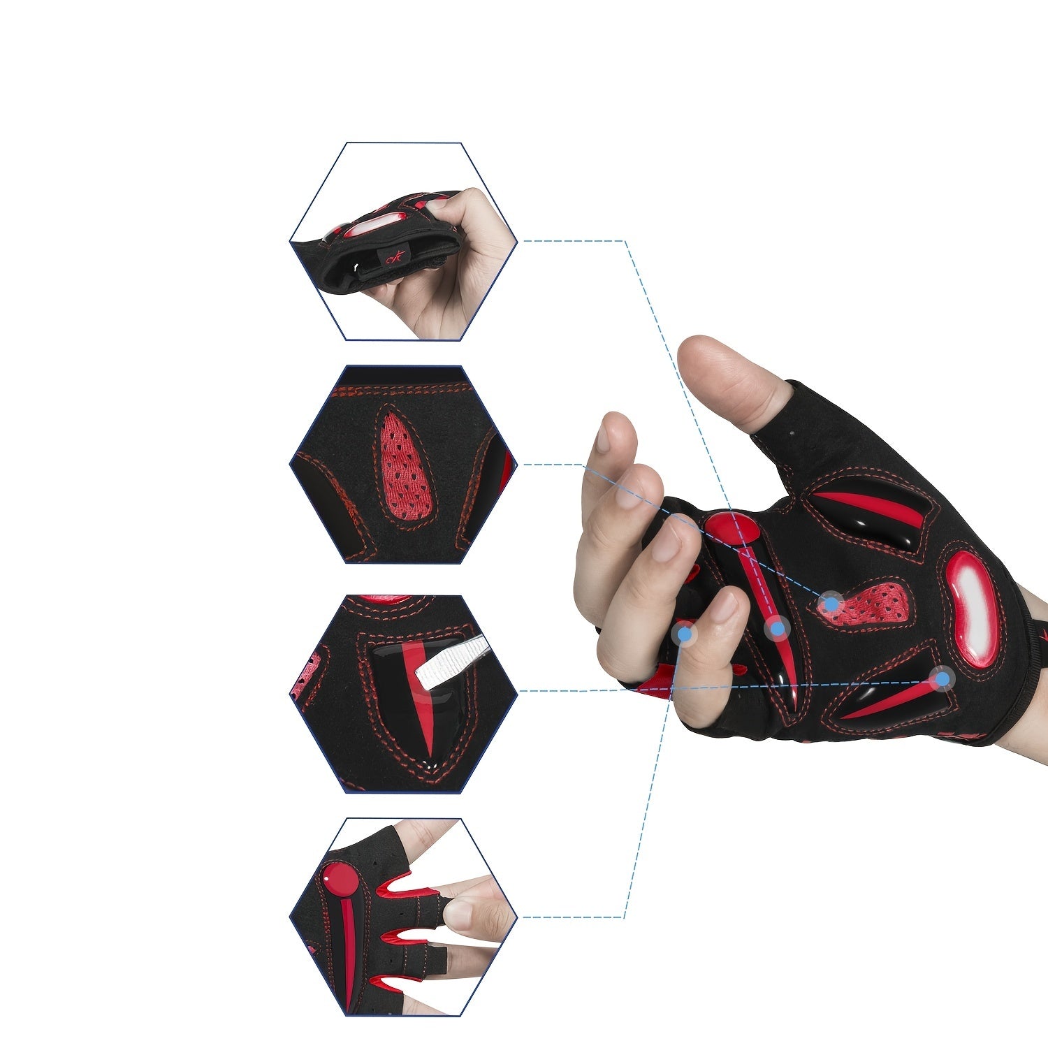 Liquid Gel Pad Cycling Gloves Red 5MM 0 19in for Men Women