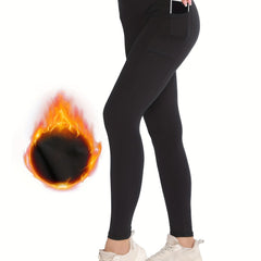 High Waist Fleece Sports Leggings With Pockets