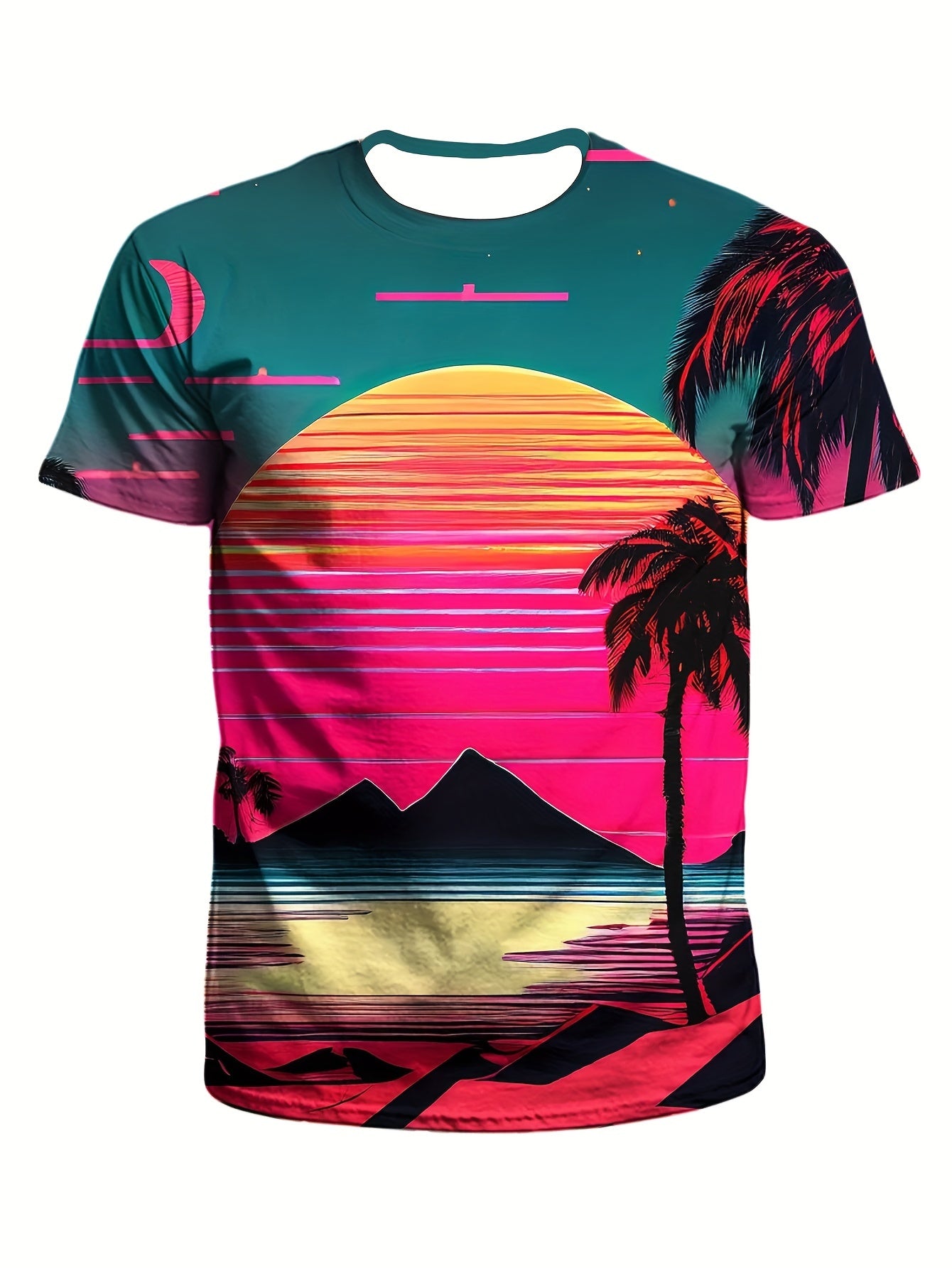Men's Hawaii Beach Print Sports T shirt Casual Round Neck Tee Shirt