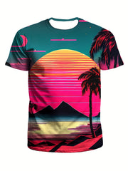 Men's Hawaii Beach Print Sports T shirt Casual Round Neck Tee Shirt