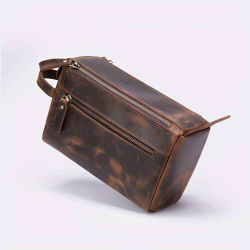 Leather Clutch Bag for Business Trip - Travel Toiletry Handbag