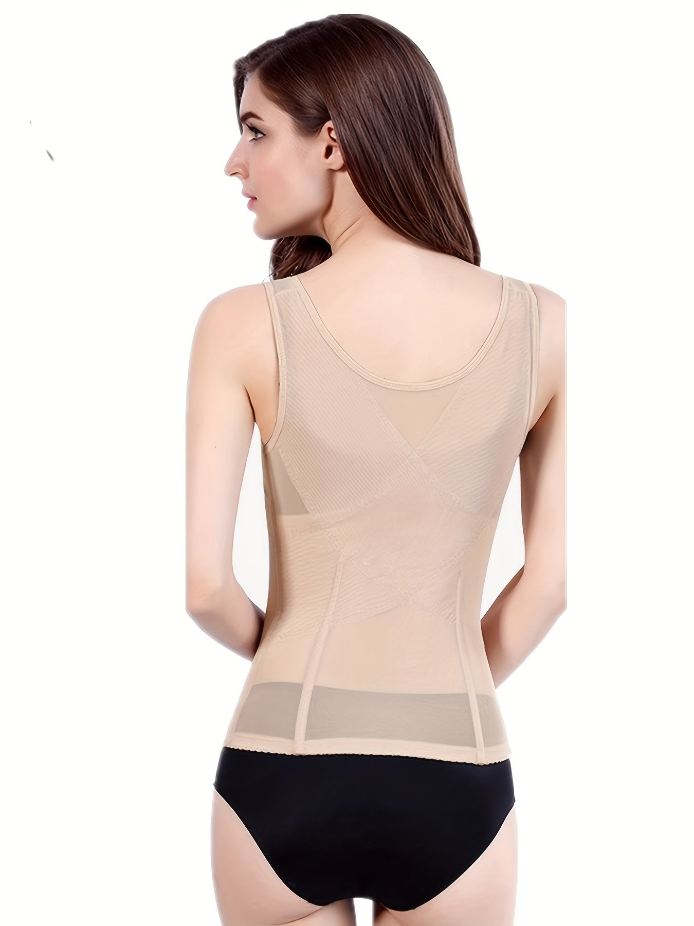 Mesh Shaping Top Front Buckle Tummy Control Slimmer Open Bust Top