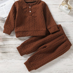 Baby Boys Long Sleeve Waffle Pullover Top Pants Set Casual Cotton Clothes
