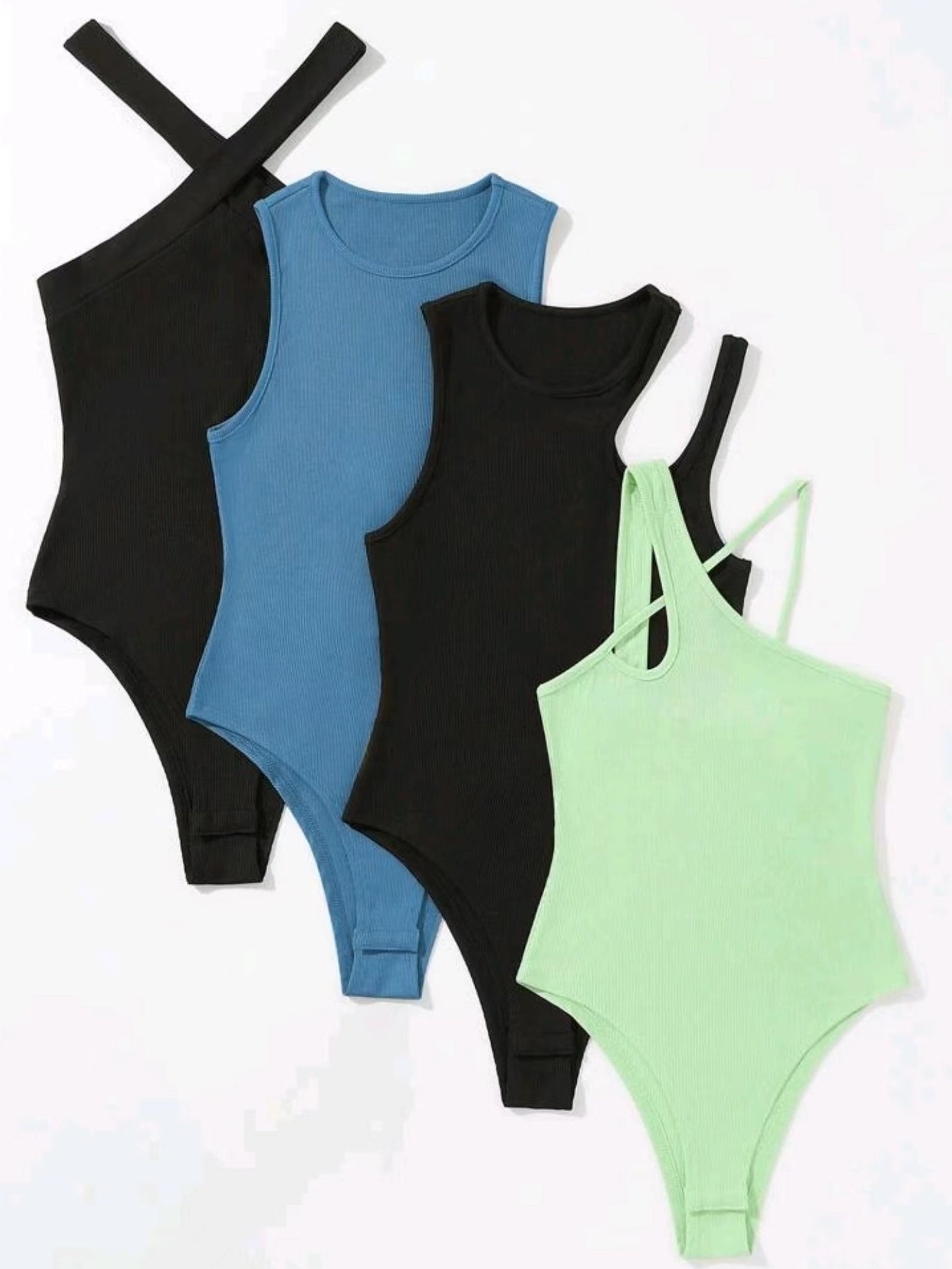 Ribbed Knit Bodysuit 4 Pack Sleeveless Sexy Casual Bodysuits
