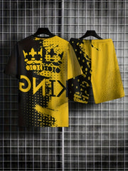 Men's King & Block Graphic T-shirt & Breathable Shorts for Outdoor
