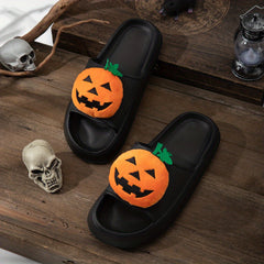 Women's Pumpkin Face Decor Slippers Halloween Shoes