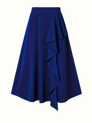 Solid High Waist Ruffled A Line Skirt