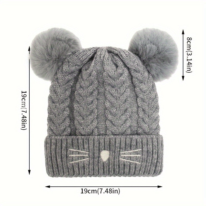 Kids Winter Hat with Plush Double Ball - Age 1-5