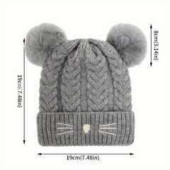 Kids Winter Hat with Plush Double Ball - Age 1-5
