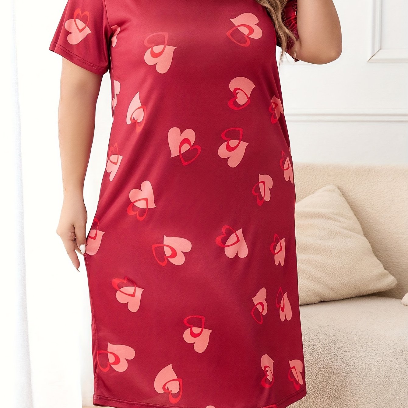 Heart Print Short Sleeve Sleep Dress