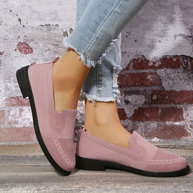 Women's Knitting Flat Slip On Shoes Casual Walking Shoes