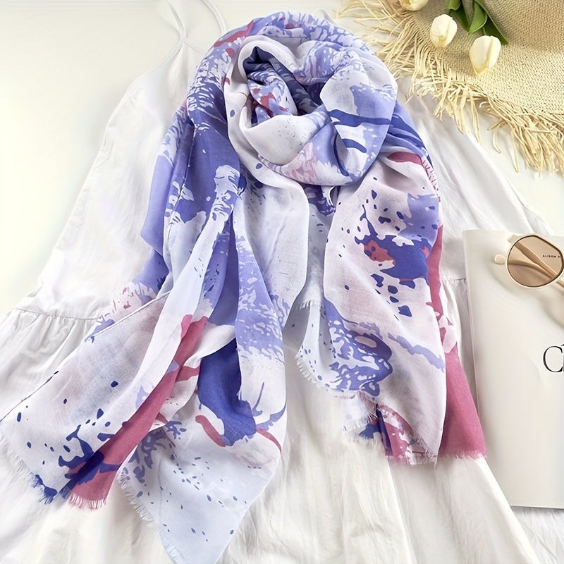 Tie Dye Print Scarf Boho Shawl Frayed Edge Head Wrap Sunscreen