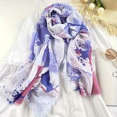 Tie Dye Print Scarf Boho Shawl Frayed Edge Head Wrap Sunscreen