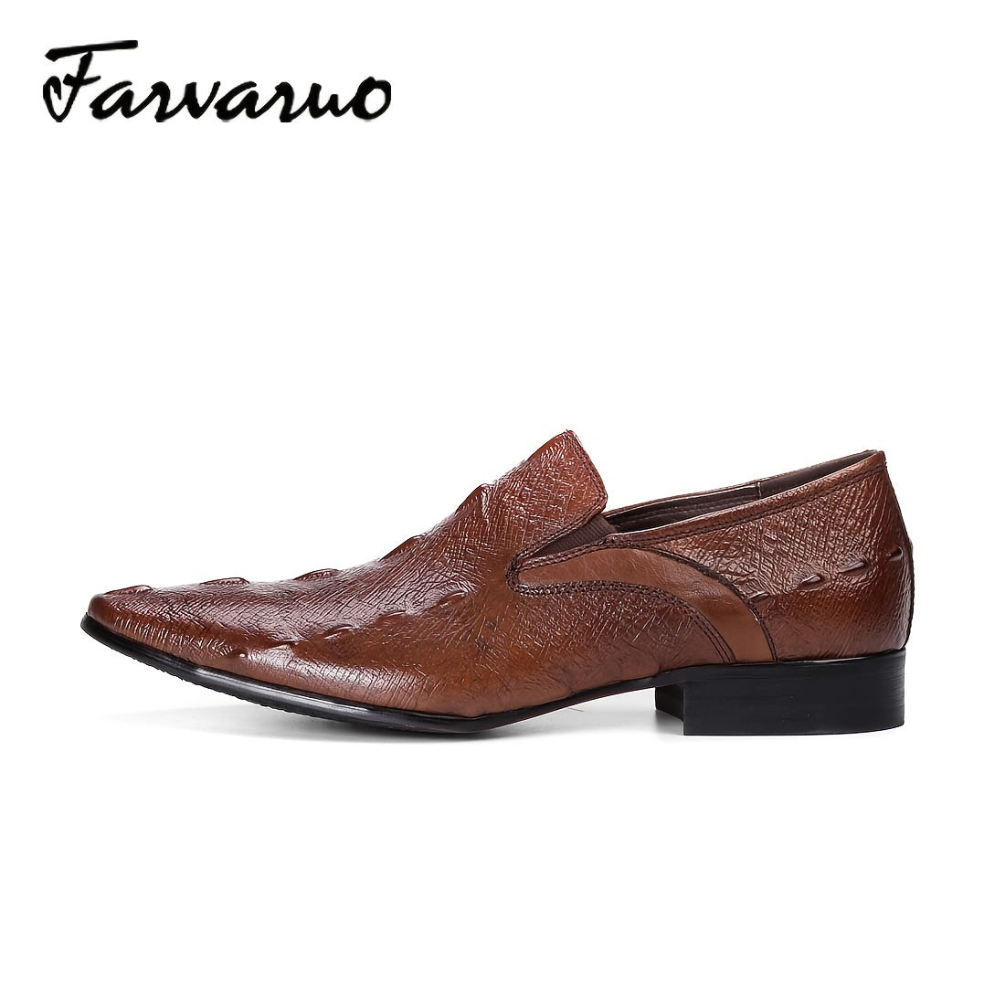 FARWARWO Coffee Leather Croc Oxford Shoes Pointed Toe Formal Dress Shoes
