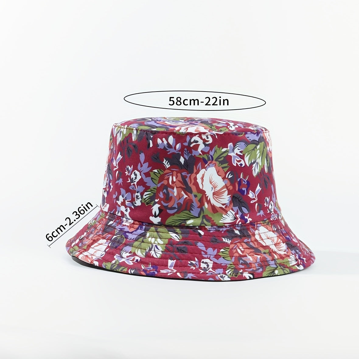 Red Floral Print Bucket Hat Reversible Boho Basin Hat Casual Sunshade Cap