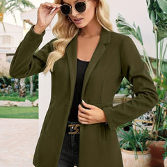 Solid Open Front Slim Blazer Lapel Long Sleeve Blazer Women's Clothing