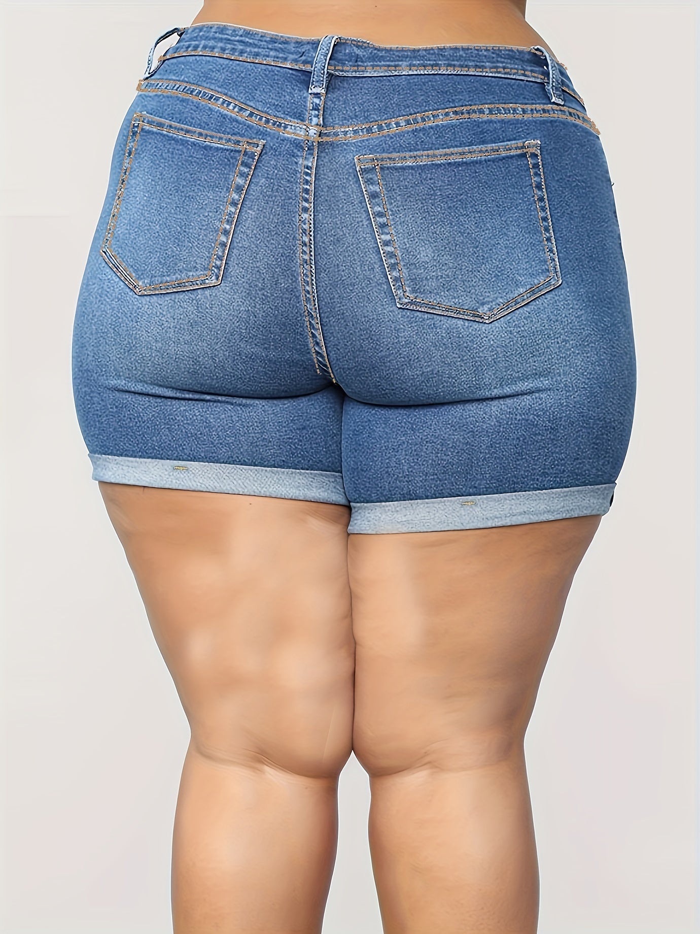 Button Fly High Rise Denim Shorts Plus Size Women's Casual Stretch Jean Shorts