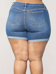 Button Fly High Rise Denim Shorts Plus Size Women's Casual Stretch Jean Shorts