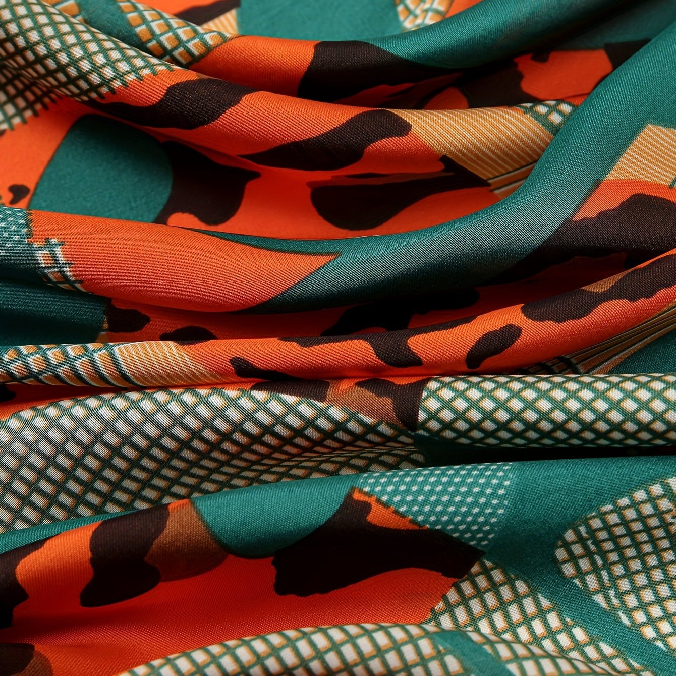 Orange Leopard Letter Print Bandana Vintage Block Square Scarf