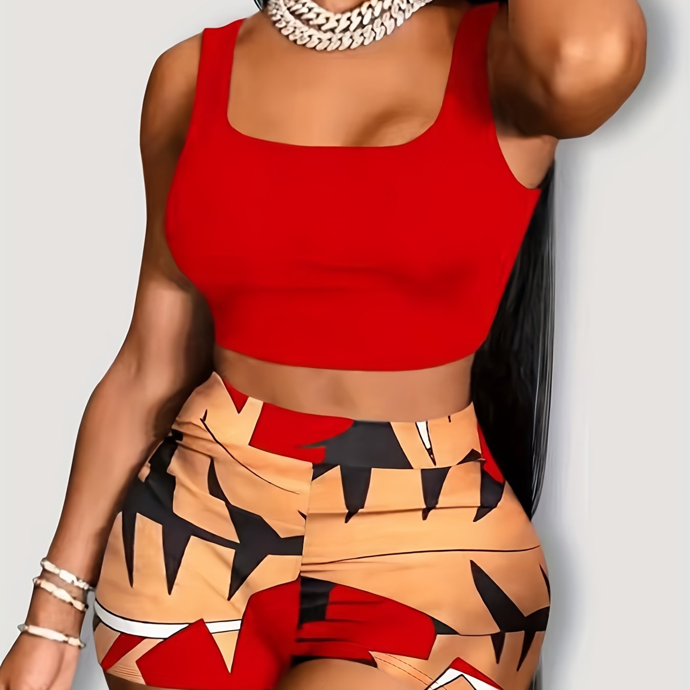 Women's Hawaii Beach Wind Print Tank Top & Shorts Set