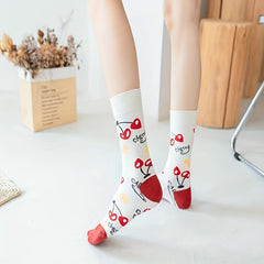 Cherry Print Socks Mid Tube Women's Stockings