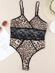 Leopard Print Lace High Waist Teddy Lingerie