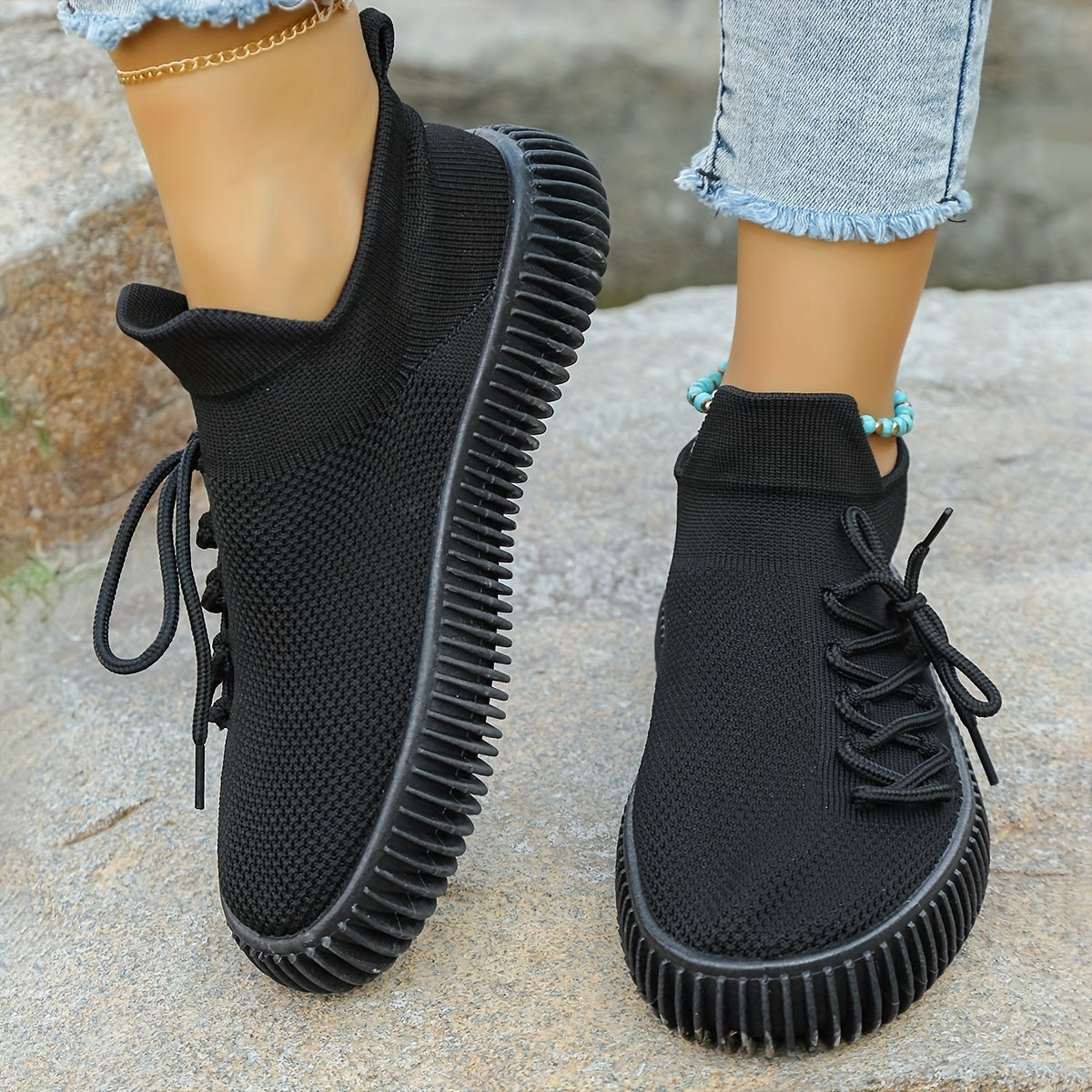 Knit Sneakers Lace-up Low Top Slip-On Sports Shoes