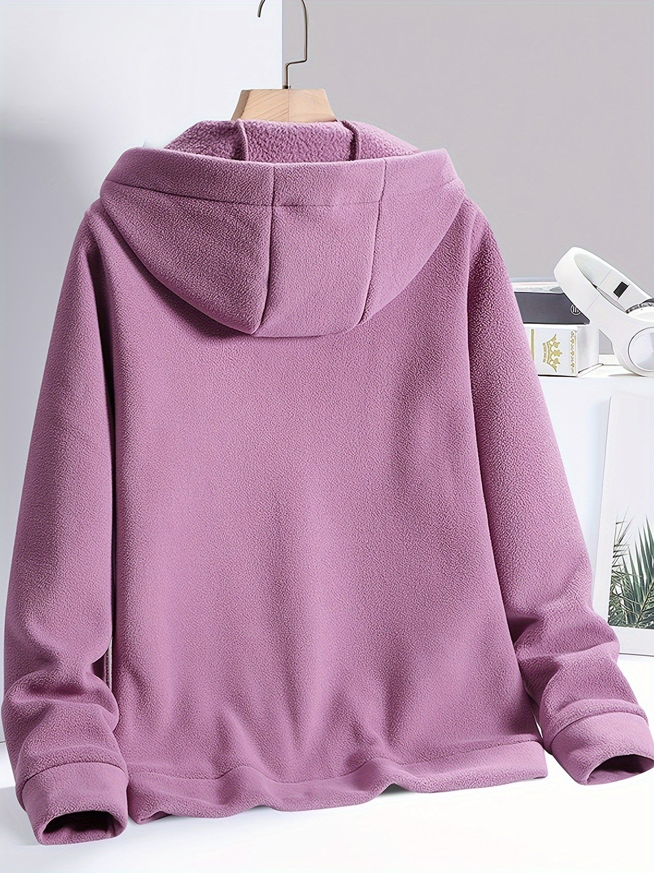 Warm Fleece Hooded Jacket with Zipper Pocket