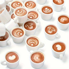 5 Mini Coffee Cups Heart & Star Patterns Mixed Colors ABS Model