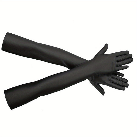 Satin Long Gloves Solid Elastic Decoration for Prom Party Wedding Bridal
