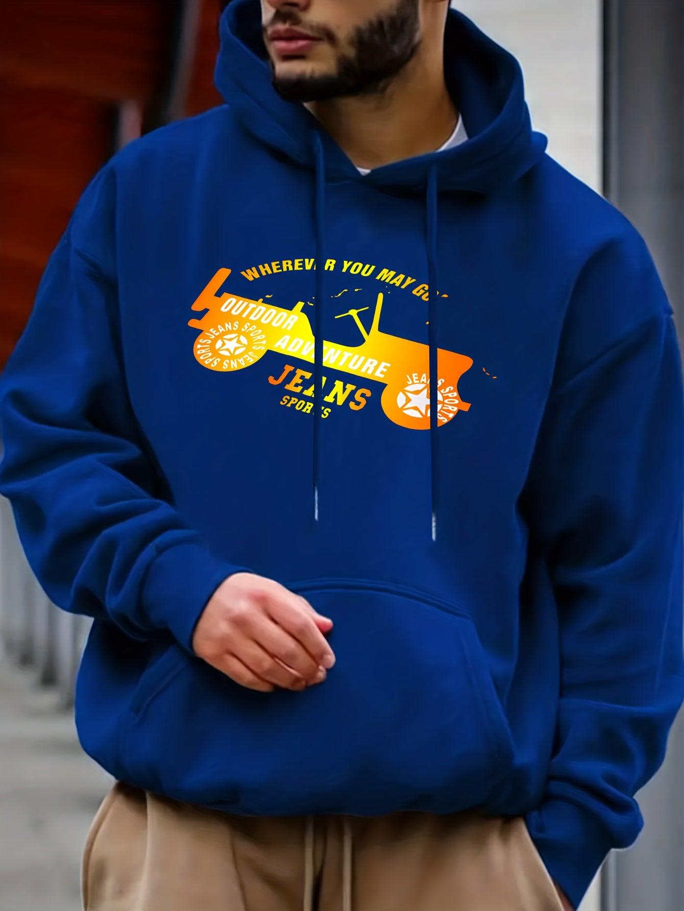 Vintage Car Print Hoodie Men's Graphic Pullover Hooded Sweatshirt