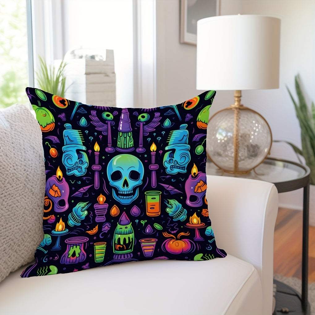 Neon Pattern Skull Pillowcase for Sofas & Chairs