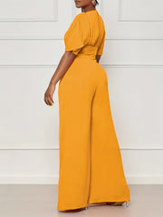 Casual Jumpsuit Solid Cut Out Drawstring Ruched Wide Leg Jumpsuit