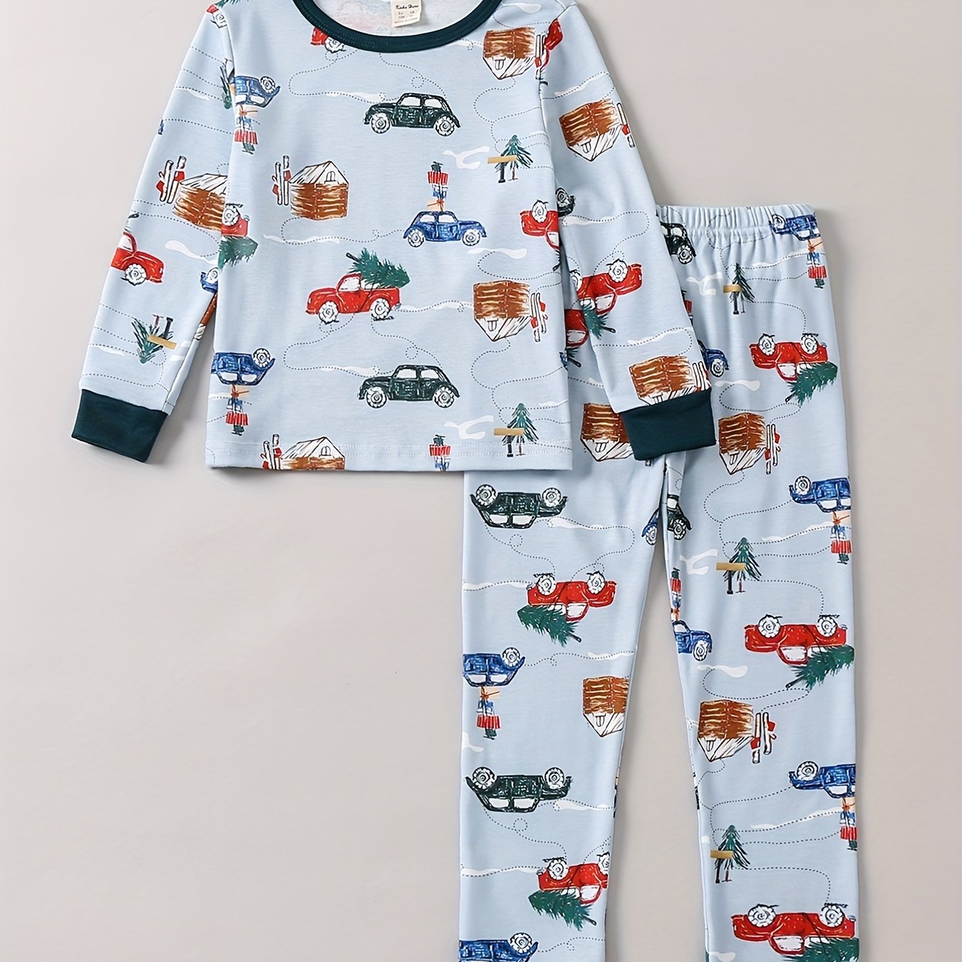 Christmas Tree & Car Print Pajama Set for Kids