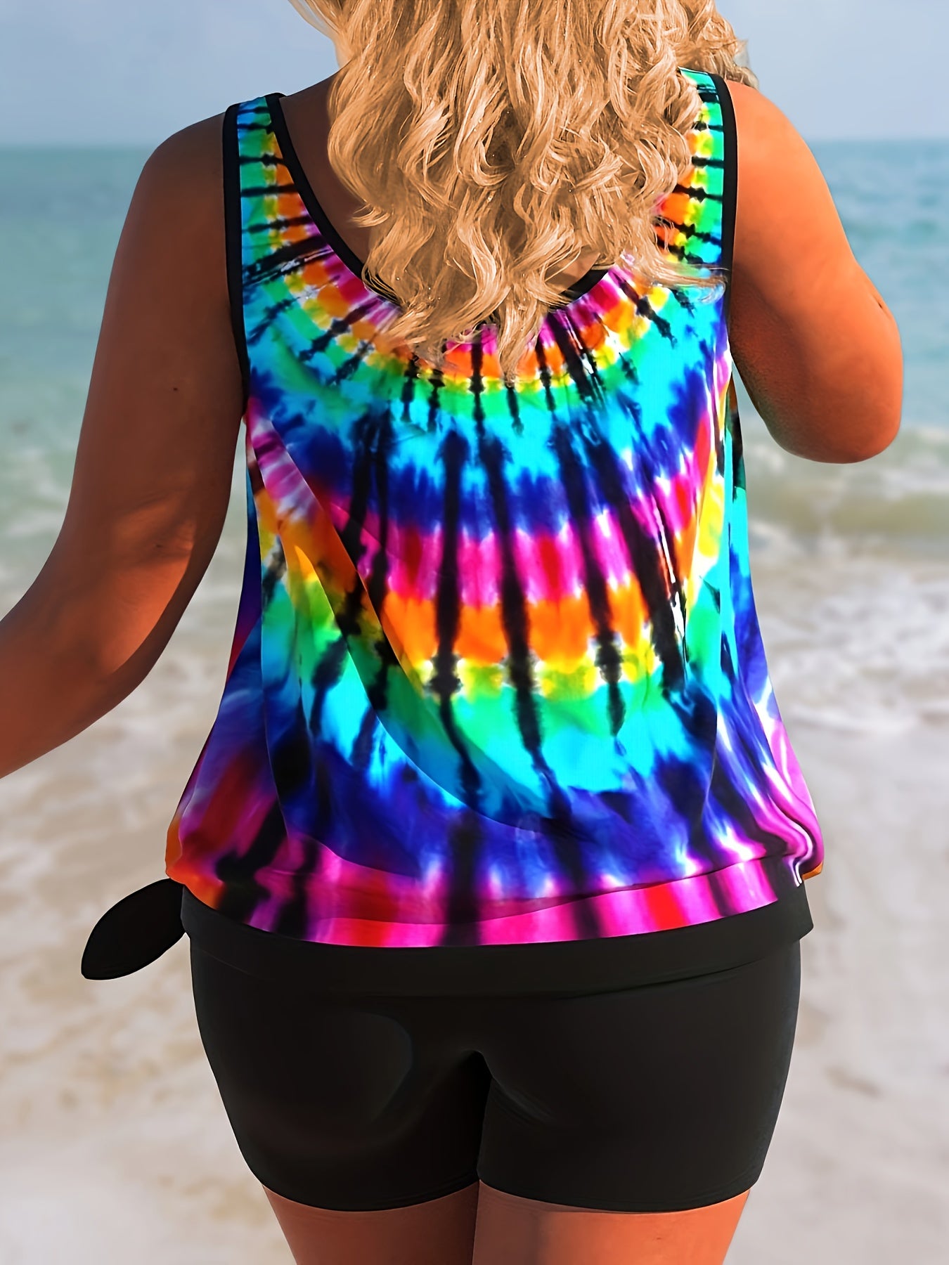 Rainbow Tie Dye Tank Top & Shorts Swimsuit Set