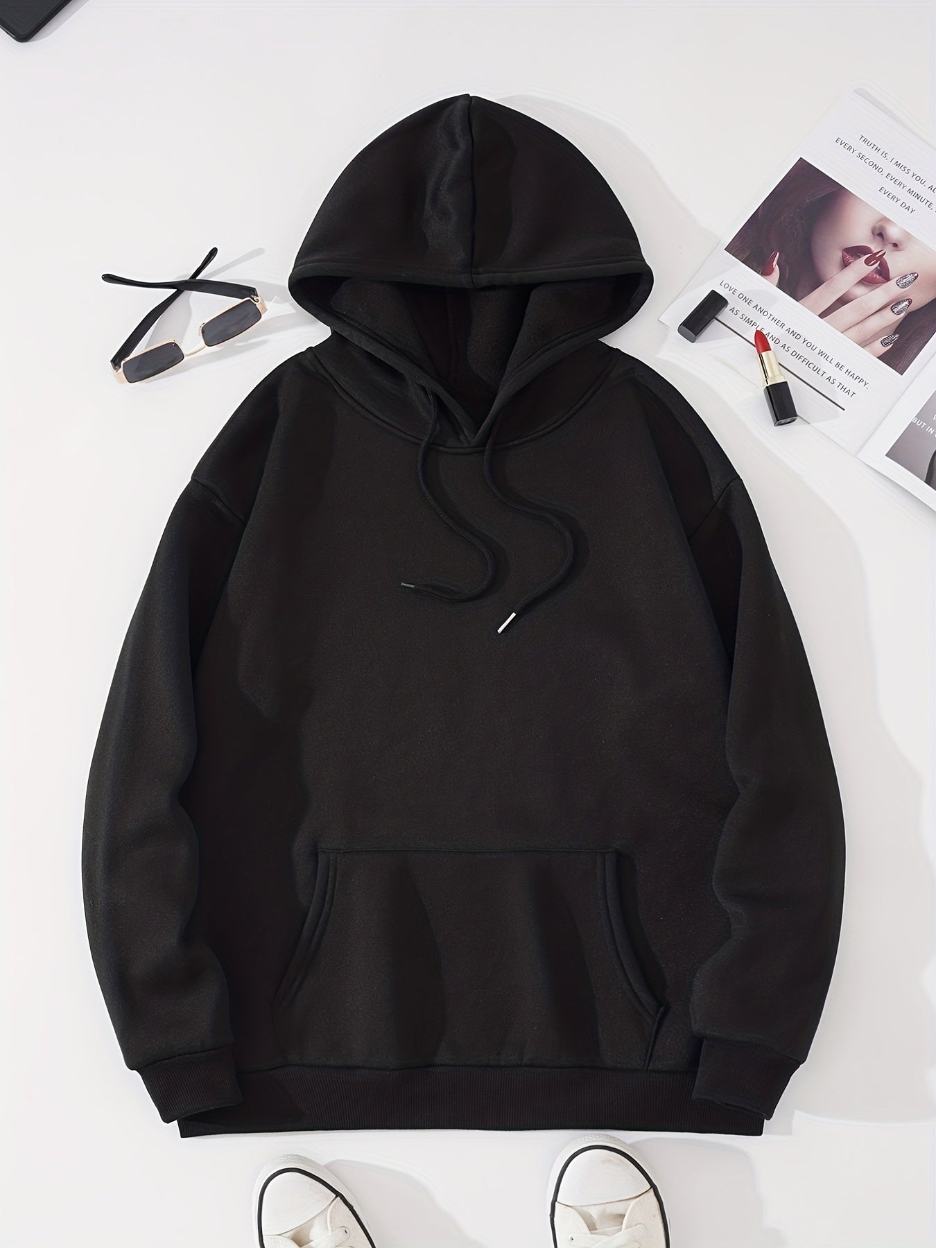 Solid Hoodies Casual Drawstring Long Sleeve Kangaroo Pocket Sweatshirt