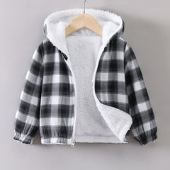 Boys Plaid Hooded Fleece Zip Up Jacket