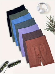 7pcs Solid Yoga Shorts High Stretch Running Sports Fitness Shorts Women's