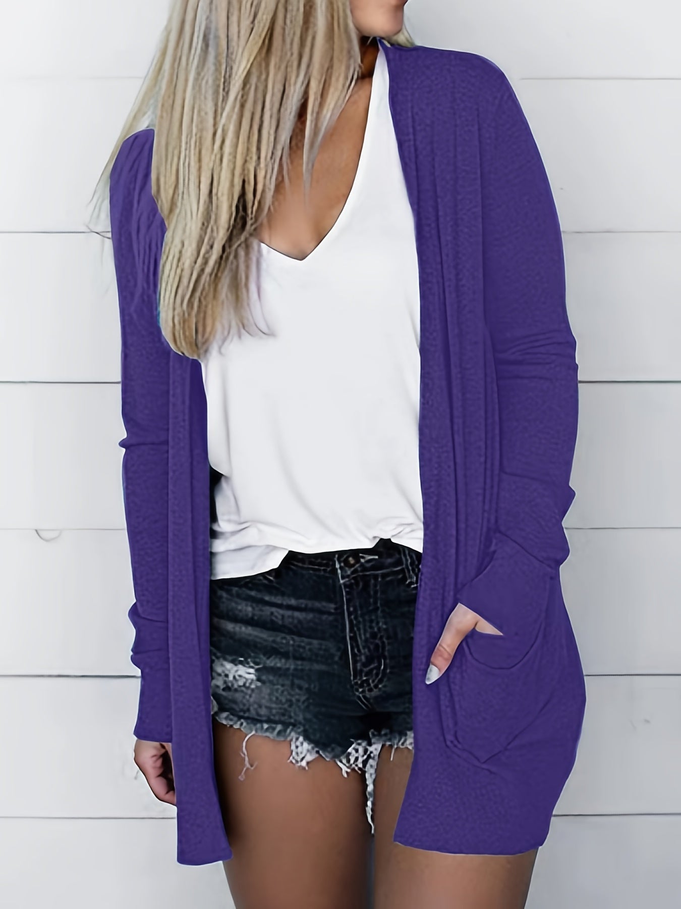 Long Sleeve Open Front Cardigan With Pockets