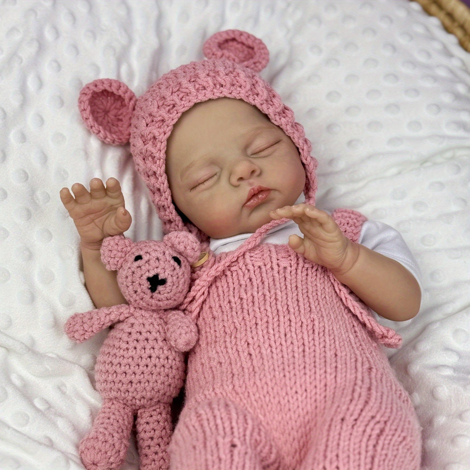 19inch Reborn Baby Doll Girl Vinyl Limbs Body Asleep Doll Pink Set Gift
